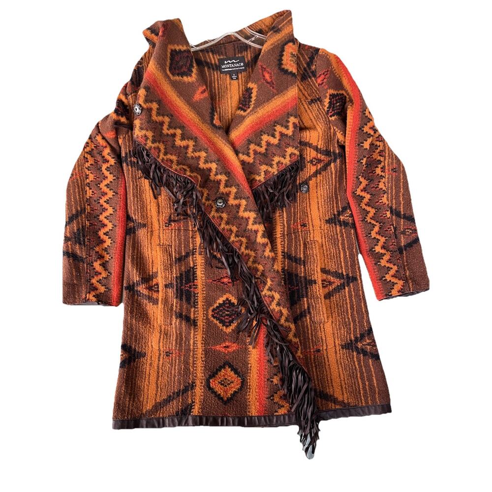 Montanaco Womens Aztec Colorful Jacket Western Leather Fringe Trim Size S Boho